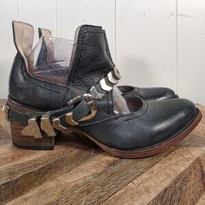 Freebird by Steven Blade Leather Ankle Boot Size 10 Navy Cutout Booties Shoes